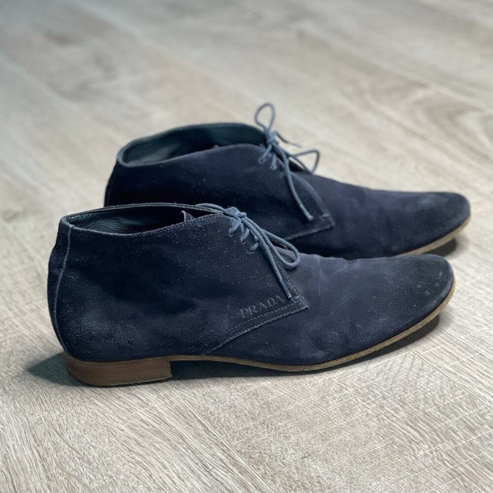 PRADA Men's Midnight Suede Lace Up Desert Ankle Boots